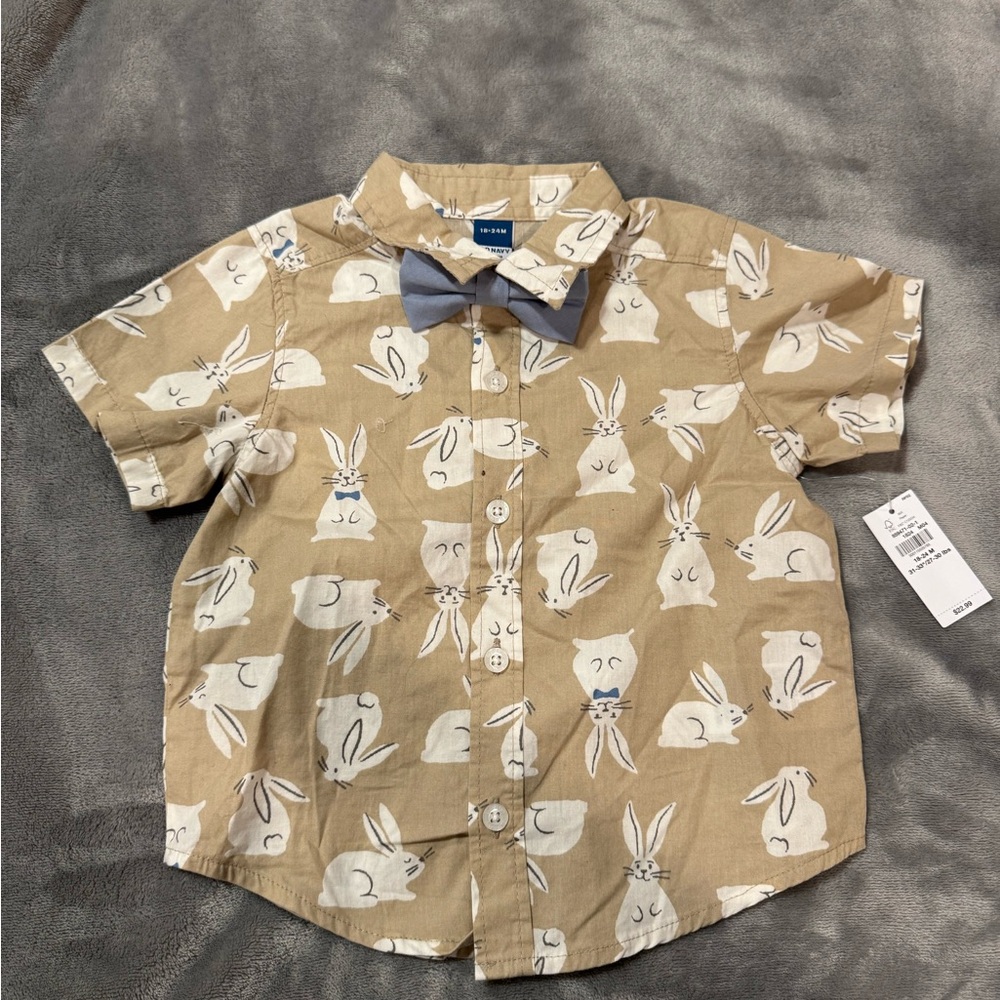 Old Navy Tan Bunny Print Kids Button Down Shirt